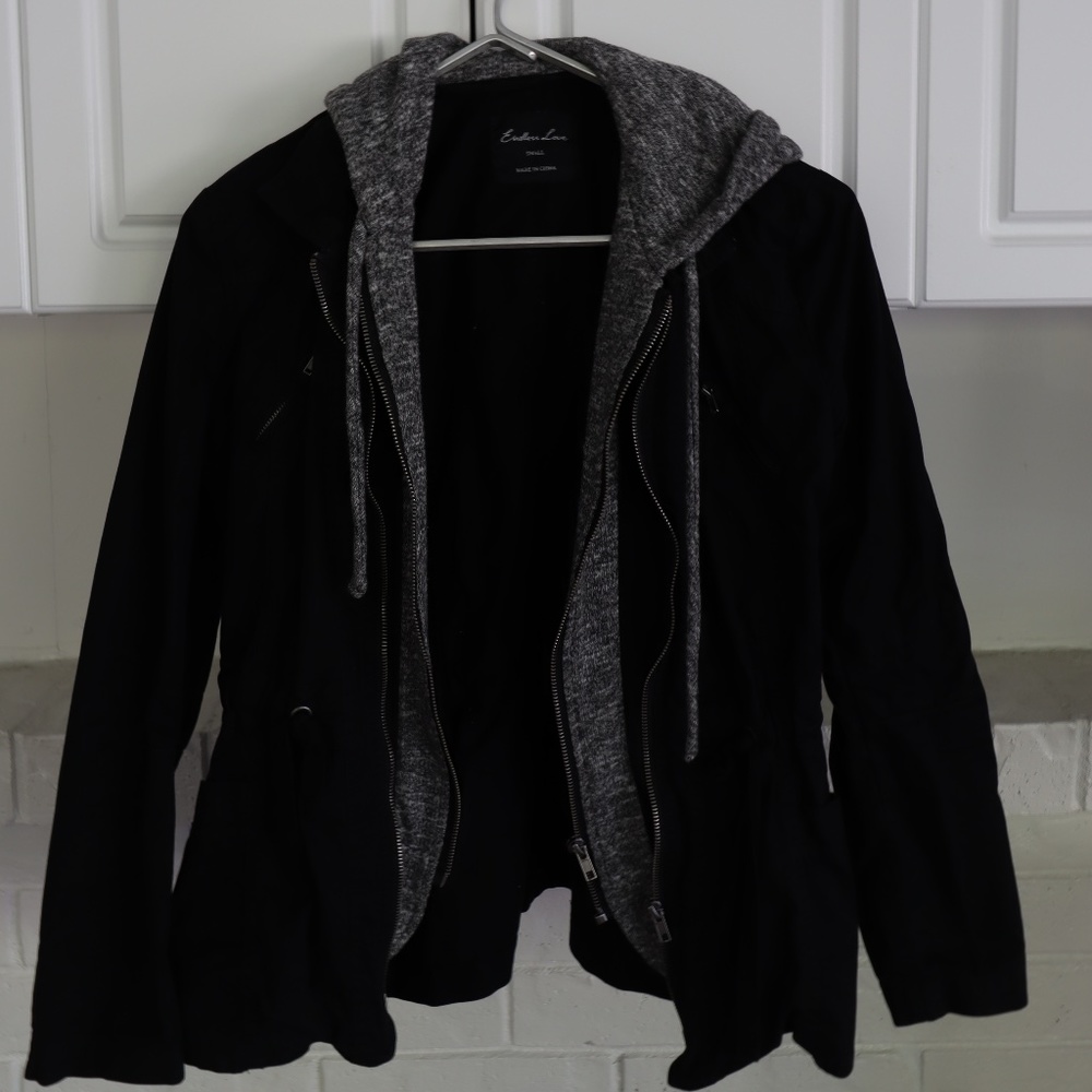 "Layered" Light Black Grey Synched Hooded Jacket